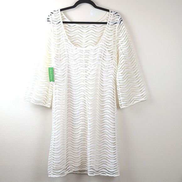 Lilly Pulitzer Topanga Dress Cameo White Wavy Knit Lace Size L NWT - Picture 14 of 15